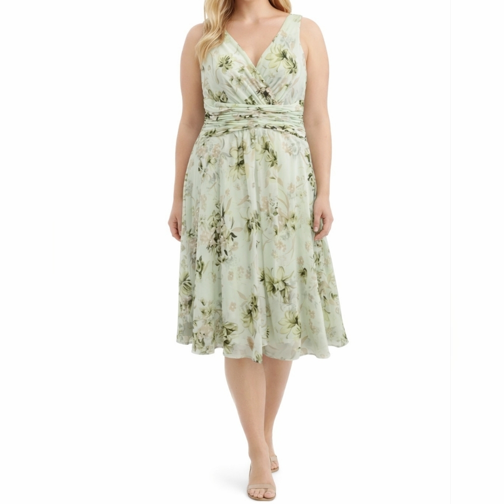 Vintage Coldwater Creek Green Floral Babydoll Dress Size 10 Fairy Y2K‎ Whimsy